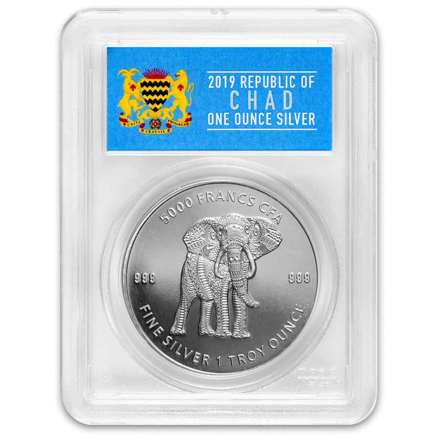 2019 1 oz Silver Chad Mandala Elephant PCGS MS-70 (Abrasions